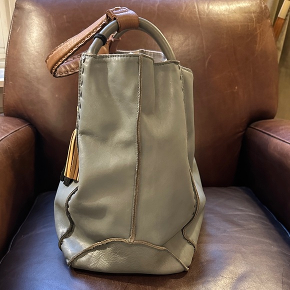 The Sak Los Feliz Blue/Gray Leather Shoulder Bag with Tassel - Picture 9 of 13